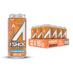 A SHOC Performance Energy Drink, Blue Raspberry, 16 Ounce Can, Natural Energy Blend, BCAAs, Ocean Mineral Electrolytes, and No Chemical Preservatives, 12-pack